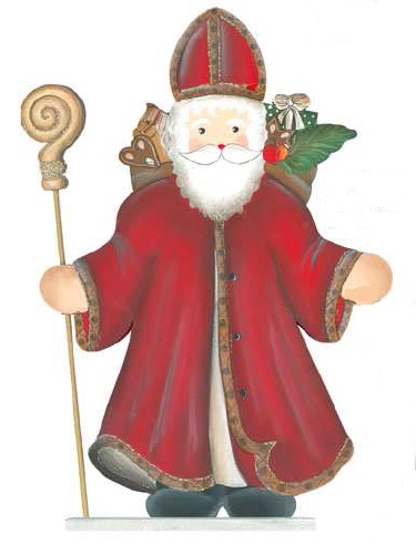 Cassetta Holzdeko Sankt Nikolaus mit Stab und Bischofsmütze