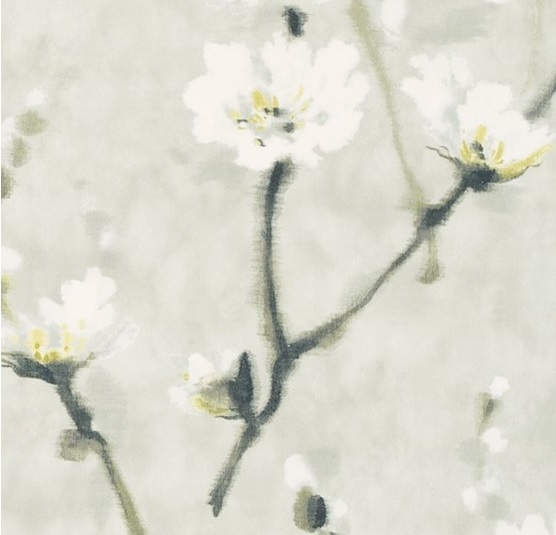 Sanderson UK ELENI pearl grey 2 Stoff Blüten Zweige weiss grau gelb La Cassetta