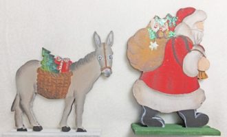 Holzdeko Aufsteller Weihnachtsmann Nikolaus Knecht Ruprecht mit Eselchen klein La Cassetta