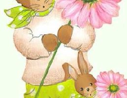Holzdeko Aufsteller Hase grüne Hose rosa Blume gross klein Ostern La Cassetta