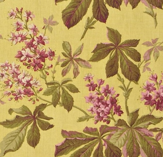 SANDERSON UK Meterstoff PAVIA linden plum Kastanien Blüten gelb pink grün La Cassetta 2