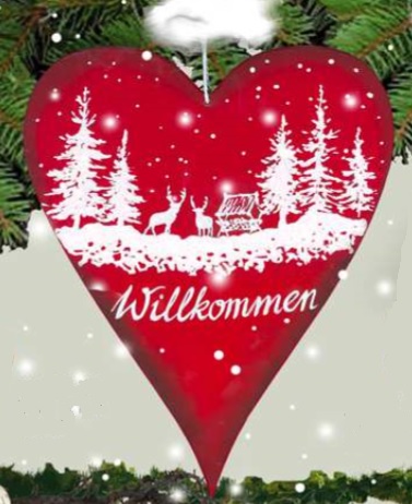 Holzdeko Schild Herz Wald Rehe Glitzer rot weiß WILLKOMMEN Winter Weihnachten La Cassetta