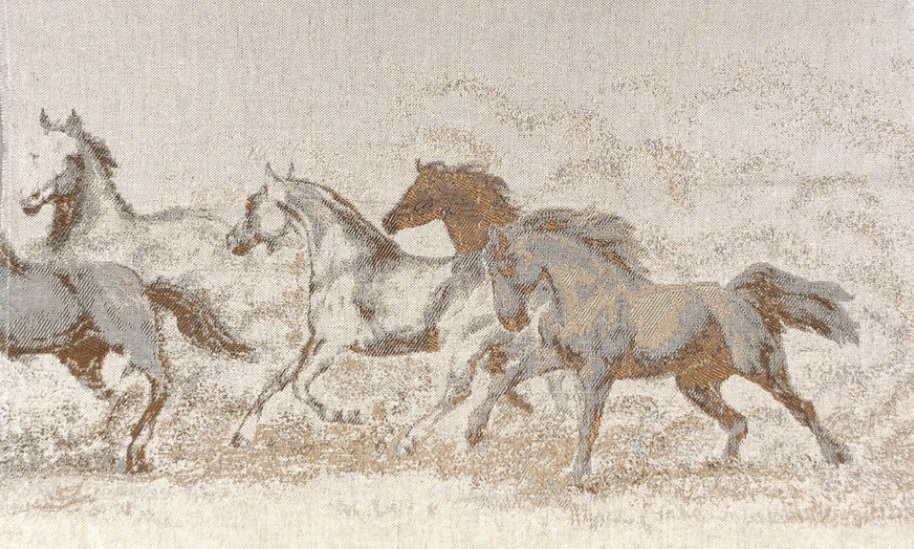 Gobelin Paneele Textilbild Pferde Stoff Wasserfall Natur ca 70x34 cm NEU